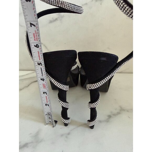 WILD DIVA Black Silver Rhinestone Jeweled Spiral Heels Size 9 - Picture 5 of 9